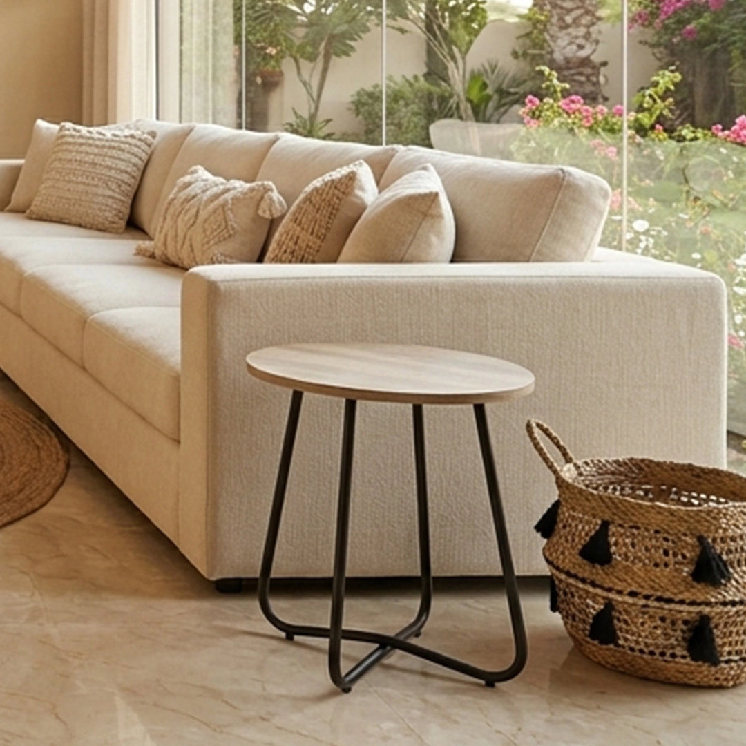 EMMA SIDE TABLE 18MM WOOD GRAIN MDF+METAL LEG Ø 45CM H 50CM LIGHT BROWNترابيذه