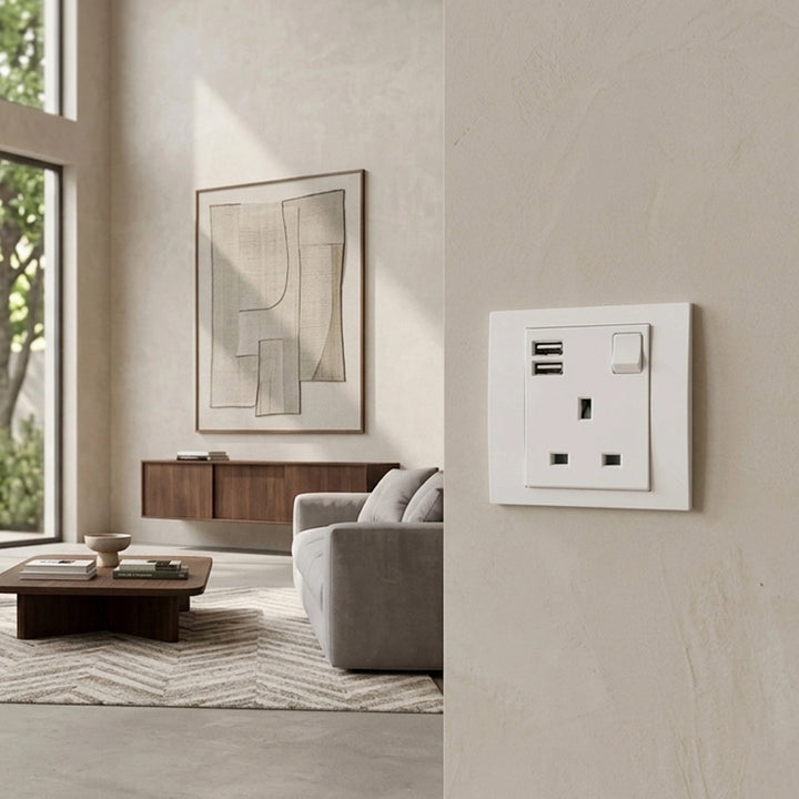  Vivace 13A 1G Sw Socket with 2.1A USB, WH VITM Black VITM