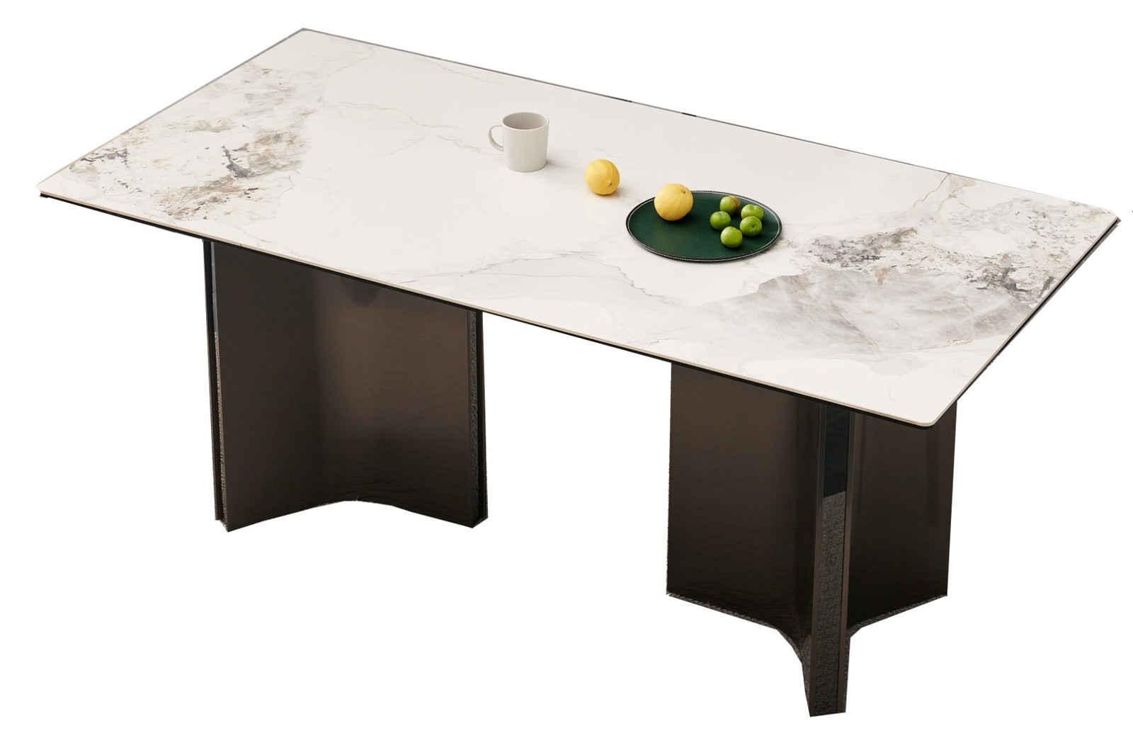 Firefly Armen Rectangular Dining Table  - Chanel White + Stainless Steel