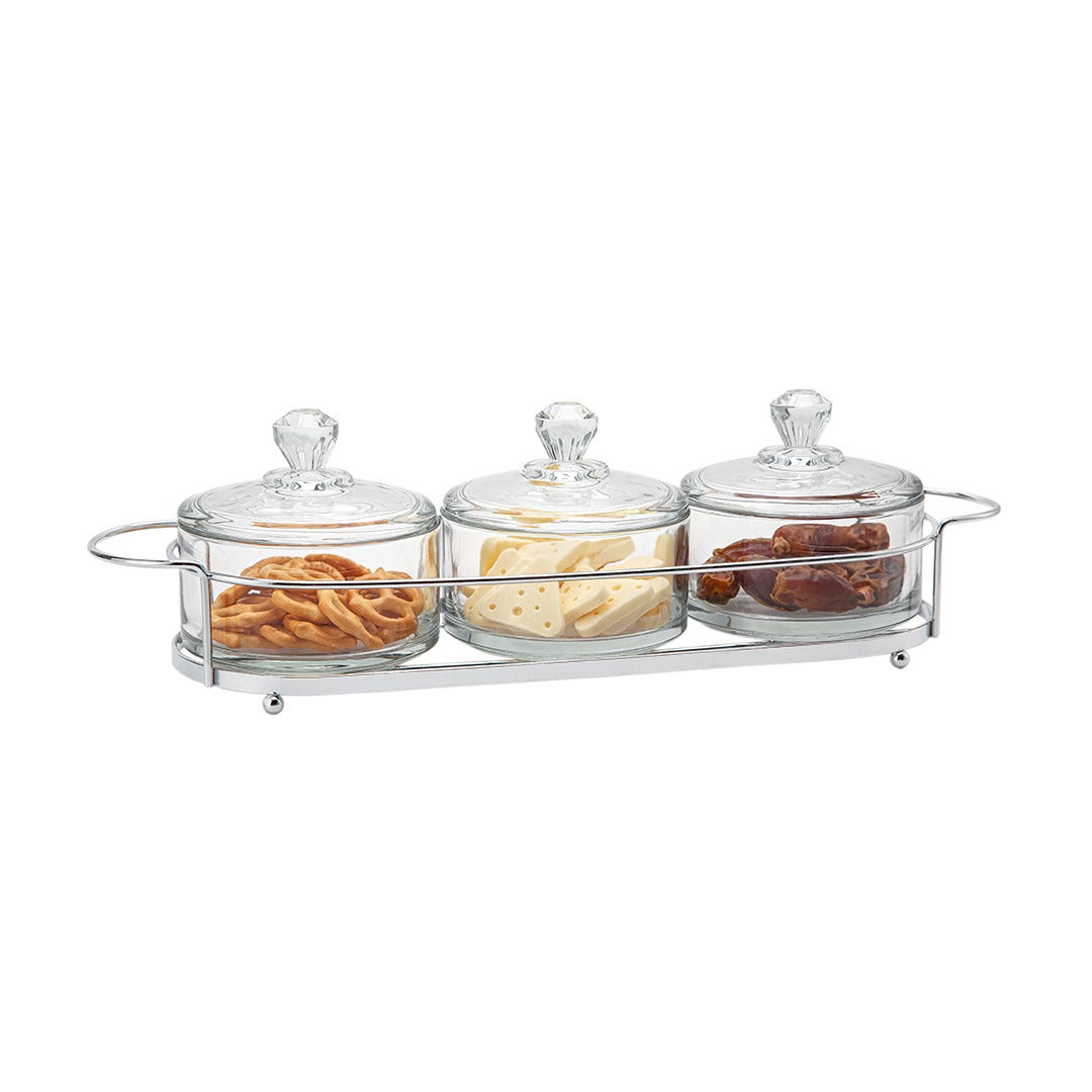 ASTRID 3PCS GLASS CANDY JAR WITH STAND