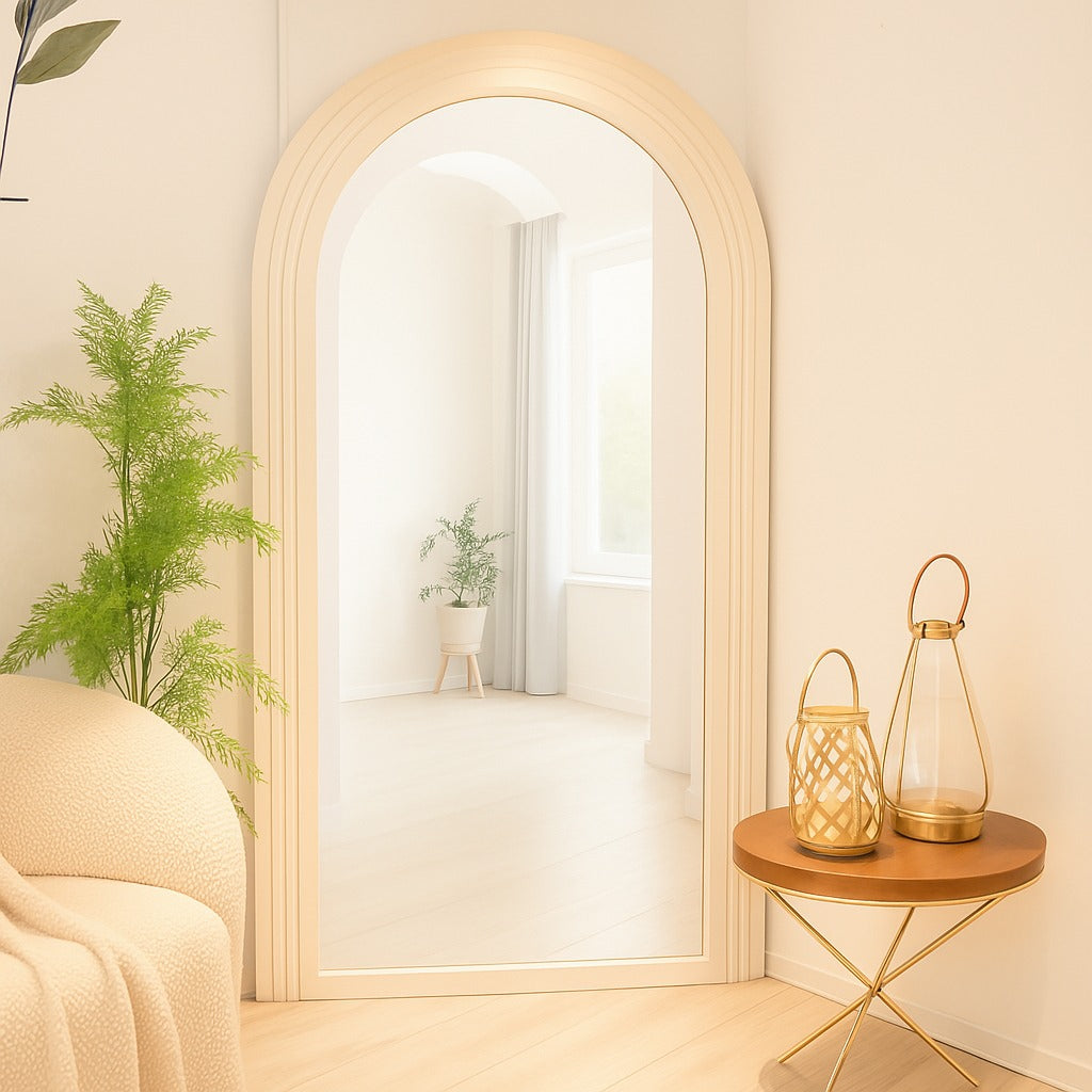 Arya Wall Mirror With Frame - Beige