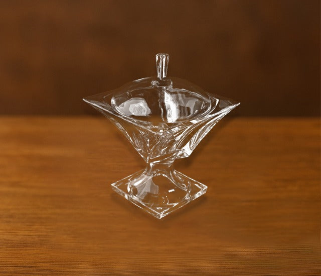 Jojo Ribbed Sugar Pot With Base Large - Transparent Glass