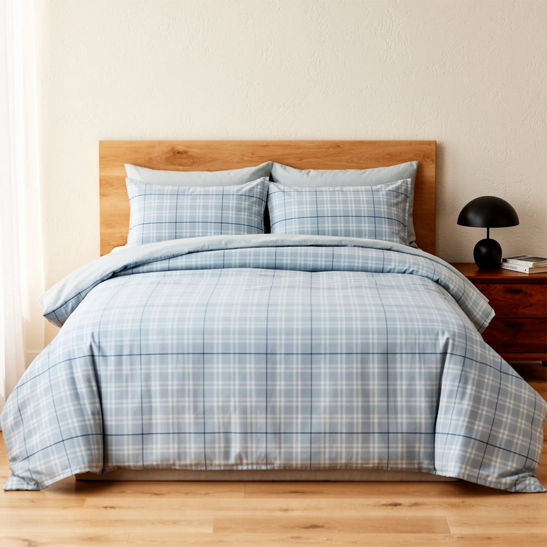 ESPEN DUVET COVER POWDER 100% COTTON FLANNEL 2P SET 260X220+2/60X70CM BLU طقم غطاء لحاف
