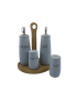 Firefly Johnson Bottele Set Oil/Vinegar/Salt/Pepper With Wooden Stand - Blue   