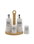 Firefly Hepburn Bottele Set Oil/Vinegar/Salt/Pepper With Wooden Stand - White